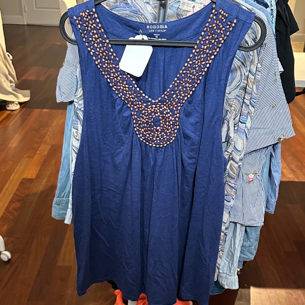 Sonoma Royal Blue Beaded Tank Top